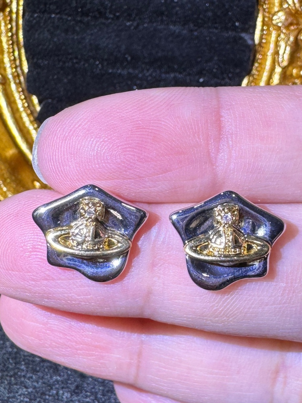 S925 Posts Two-Tone Planet Star Stud Earrings